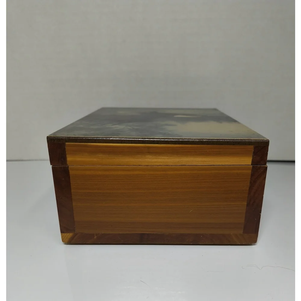 Vintage Wooden Jewelry Trinket Box Bald Eagle Great Smoky‎ Mountains Souvenir